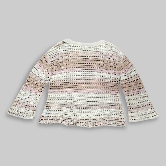 GAP Crochet Knit Cream & Blush Striped Sweater – Women’s Size L - Picture 2 of 4